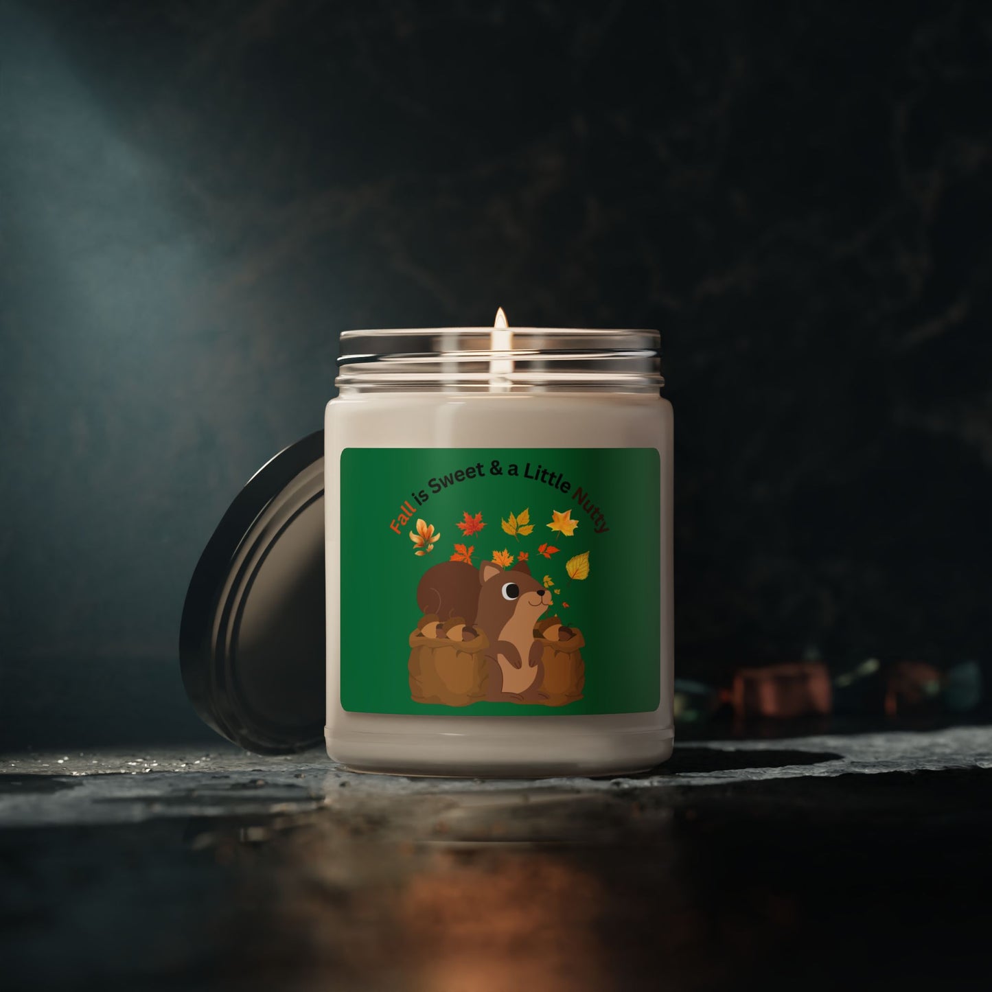 Soy Candle - Fall is Sweet & a Little Nutty Squirrel in Autumn Design